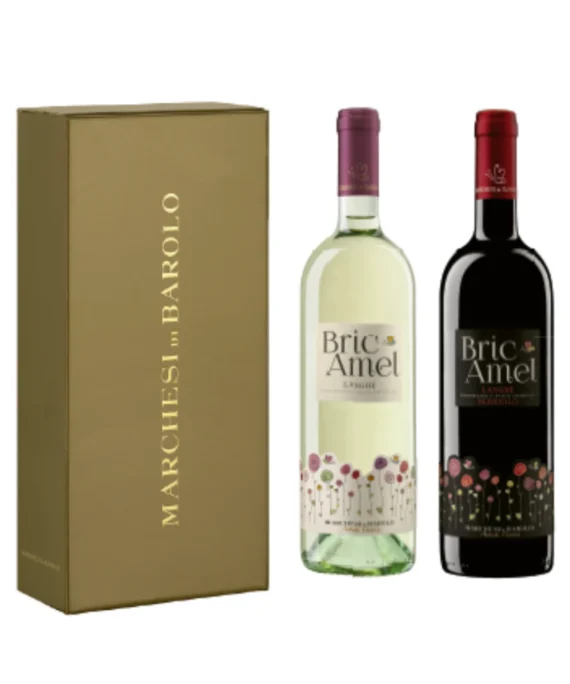 Vino Bianco Bric Amel Langhe e Vino Rosso Langhe Nebbiolo in astuccio Marchesi di Barolo