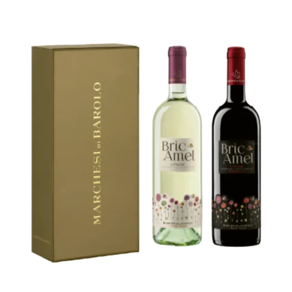 Vino Bianco Bric Amel Langhe e Vino Rosso Langhe Nebbiolo in astuccio Marchesi di Barolo