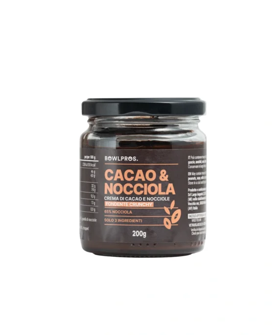 Crema Cacao & Nocciole Fondente Crunchy - Bowlpros 200 g