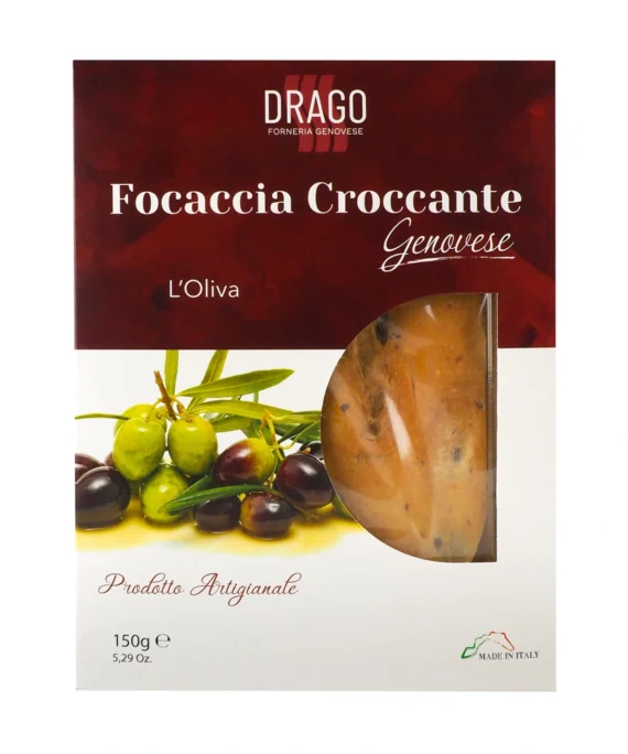 Focaccia Genovese Croccante alle Olive Taggiasche - Drago Forneria 150 g