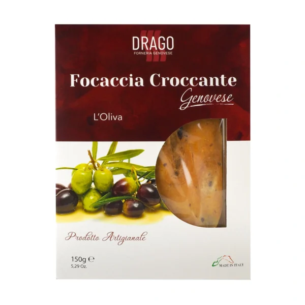 Focaccia Genovese Croccante alle Olive Taggiasche - Drago Forneria 150 g