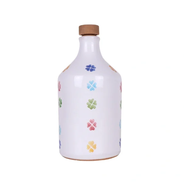 Olio Extravergine Peranzana Orcio in Ceramica Quadrifoglio Multicolor - Voglia di Puglia 500 ml