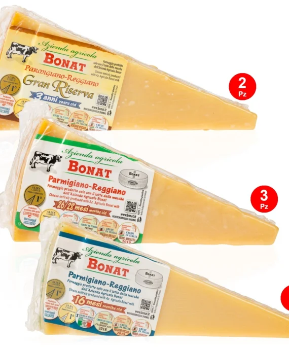 Parmigiano Reggiano Bonat 3 stagionature 4 kg: 3 x 16 mesi - 3 x 26/28 mesi - 2 x 3 anni