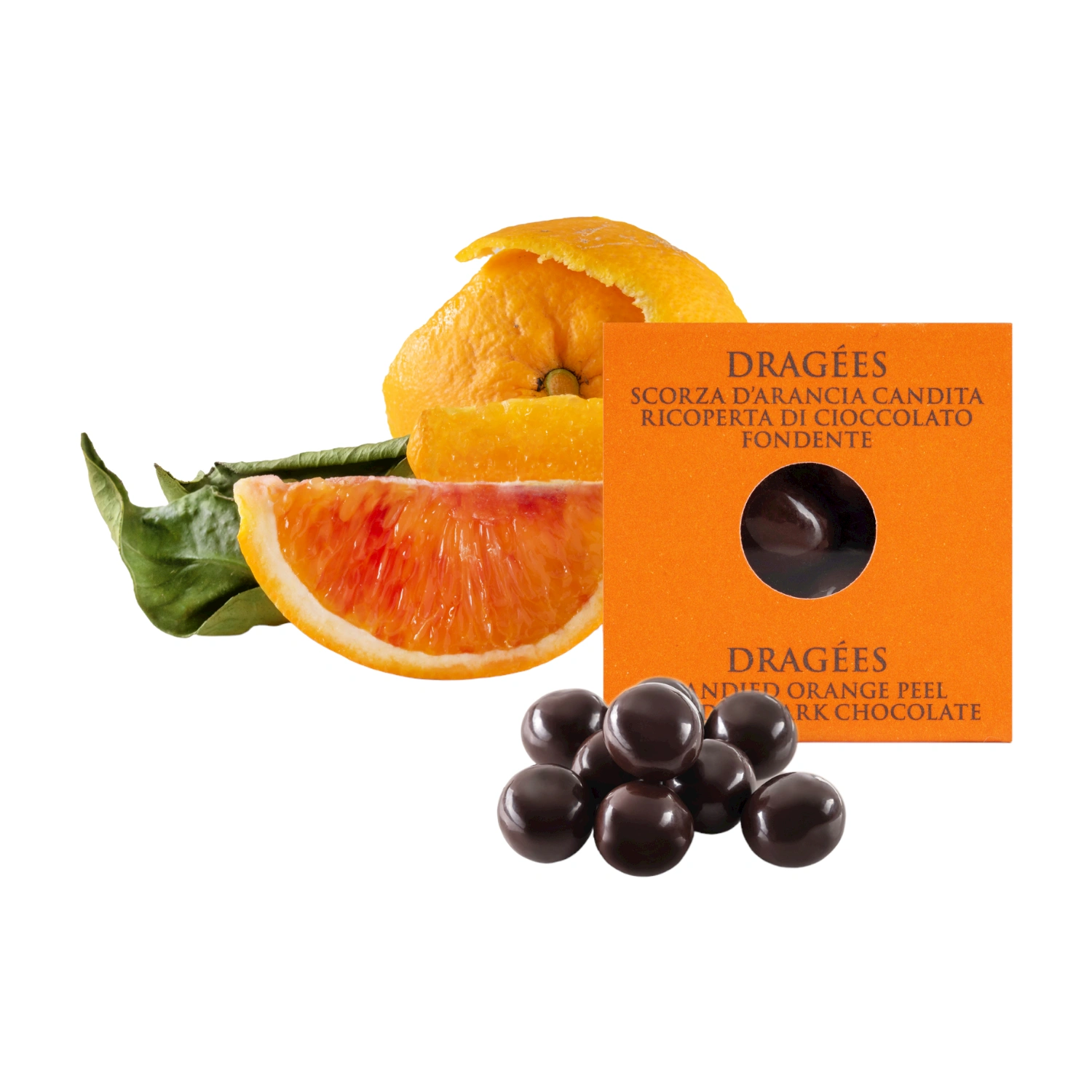 Dragées Scorza d'Arancia Candita rivestita di Cioccolato Fondente 66% - T'a Milano 120 g Dragées Scorza d'Arancia Candita rivestita di Cioccolato Fondente 66% - T'a Milano 120 g