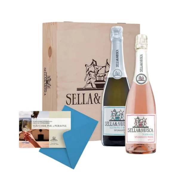 Sparkling Edition: Vino Rosato Torbato Rosé Brut + Spumante Torbato Alghero DOC in astuccio di legno e voucher per 2 persone