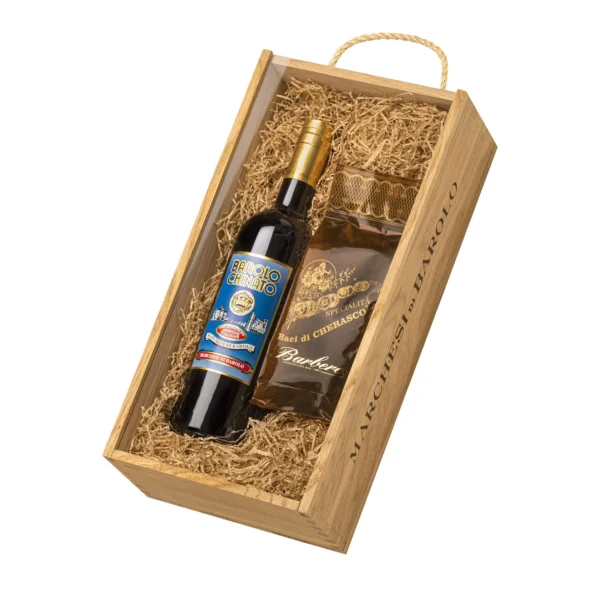 Vino aromatizzato Barolo Chinato e Cioccolato alle Nocciole in Astuccio di Rovere