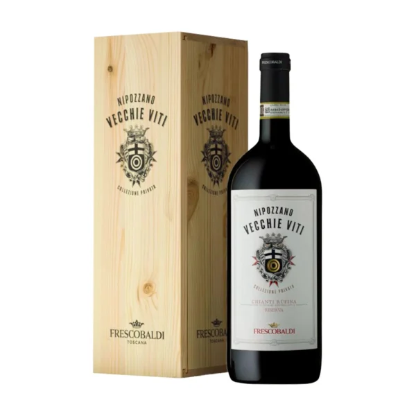 Vino Rosso Chianti Rufina Riserva Nipozzano Vecchie Viti Magnum in Cassa di Legno DOCG 2018