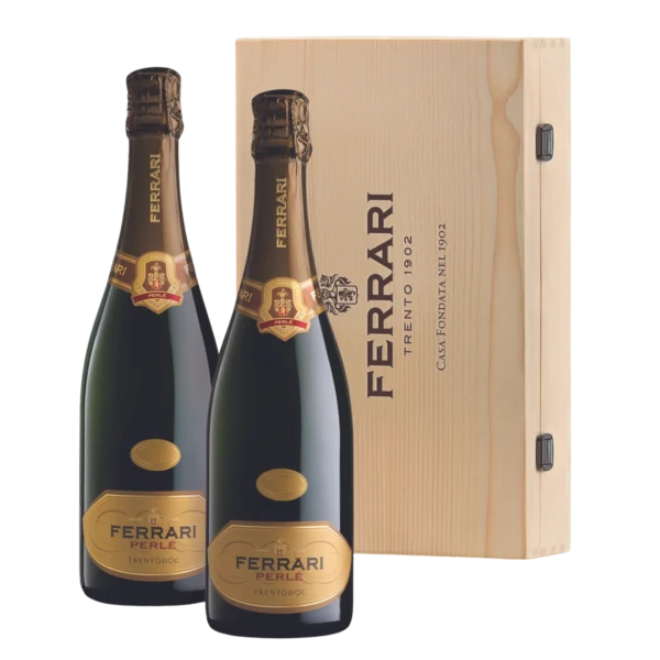 Vino Spumante Trentodoc Perlé in Cassetta di Legno 2 Bottiglie - Ferrari