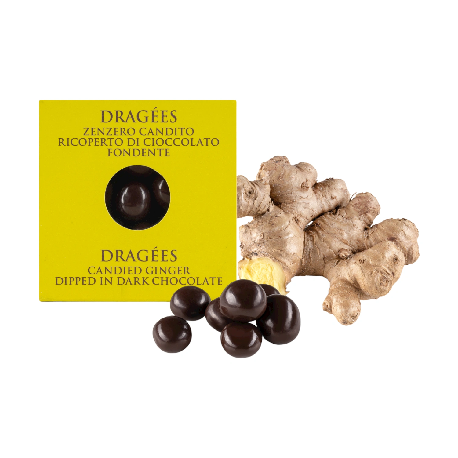Dragées di Zenzero Candito rivestito di Cioccolato Fondente 66% - T'a Milano 120 g Dragées di Zenzero Candito rivestito di Cioccolato Fondente 66% - T'a Milano 120 g